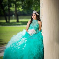 Verdigris Quinceanera Dress Ruffled Sleeveless 15 Birthday Party Robe Instagram Gowns Girls Sweet 16 Dresses