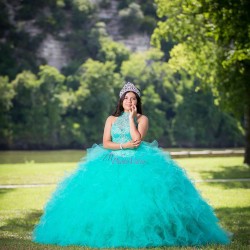 Verdigris Quinceanera Dress Ruffled Sleeveless 15 Birthday Party Robe Instagram Gowns Girls Sweet 16 Dresses