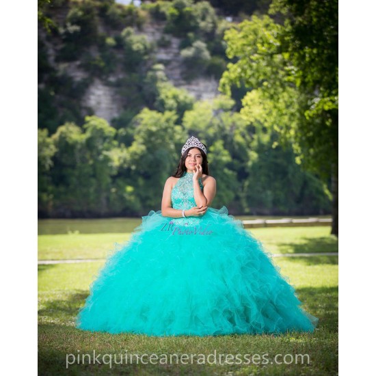 Verdigris Quinceanera Dress Ruffled Sleeveless 15 Birthday Party Robe Instagram Gowns Girls Sweet 16 Dresses