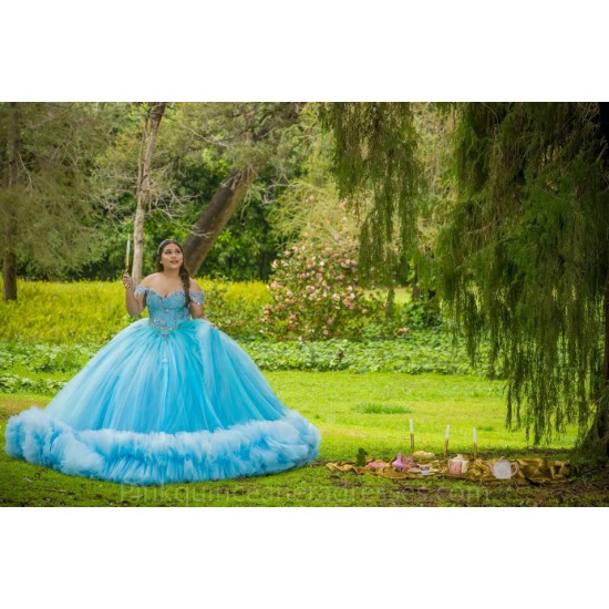 Off Shoulder Aqua Quinceanera Dress Sweetheart Sweet 15 Gowns Wear Pageant Ruffled 2024 Ball Gown Princess Dresses