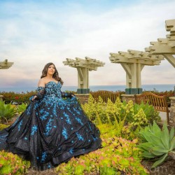 Detachable Black On Blue Quinceanera Dress Sweetheart Neck Sweet 15 Gowns Wear Pageant Sequin 2024 Ball Gown Princess Dresses