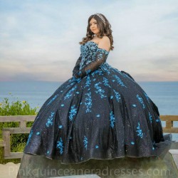 Detachable Black On Blue Quinceanera Dress Sweetheart Neck Sweet 15 Gowns Wear Pageant Sequin 2024 Ball Gown Princess Dresses