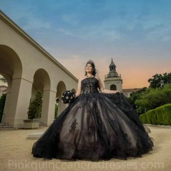 Sequin Black Quinceanera Dress Sweet 15 Gowns Sleeveless Wear Pageant Lace Appliques 2024 Ball Gown Princess Dresses