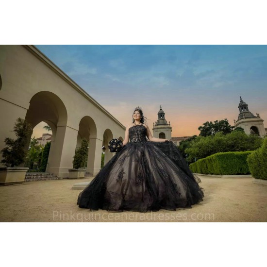 Sequin Black Quinceanera Dress Sweet 15 Gowns Sleeveless Wear Pageant Lace Appliques 2024 Ball Gown Princess Dresses