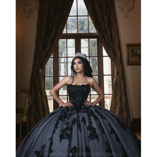 Square Collar Black Quinceanera Dress Sleeveless Sweet 15 Gowns Wear Pageant Lace Appliques 2024 Ball Gown Princess Dresses