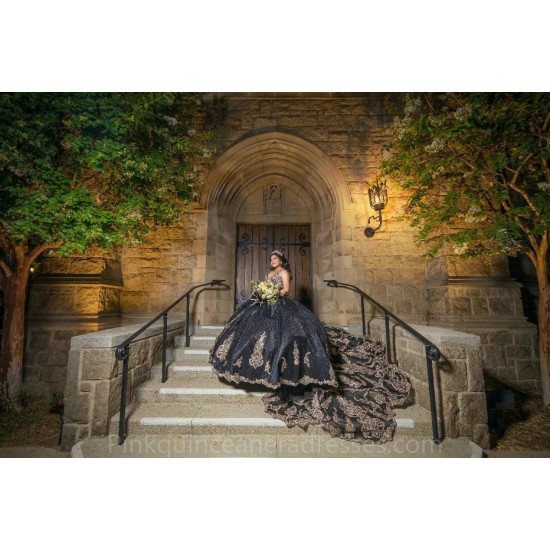 V Neck Sweet 15 Gowns Black Quinceanera Dress Spaghetti Strap Wear Pageant Lace Appliques 2024 Ball Gown Princess Dresses