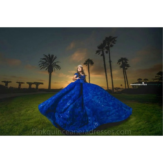 Off Shoulder 2024 Instagram Gowns Blue Quince Dress Lace Appliques Birthday Party Dresses Sweetheart Neck Vestidos De 15 Anos 