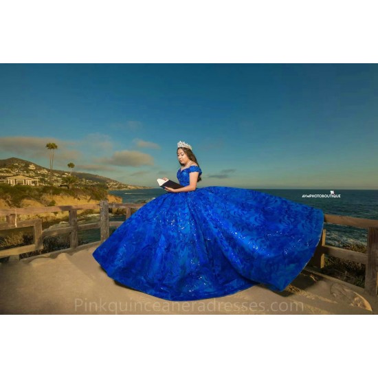 Off Shoulder 2024 Instagram Gowns Blue Quince Dress Lace Appliques Birthday Party Dresses Sweetheart Neck Vestidos De 15 Anos 