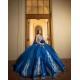 V Neck Blue Quinceanera Dress Cape Sleeve Wear Pageant Sweet 15 Gowns Lace Appliques 2024 Ball Gown Princess Dresses