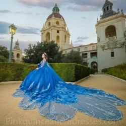 Sweetheart Neck Blue Quinceanera Dress Spaghetti Strap Wear Pageant Sweet 15 Gowns Lace Appliques 2024 Ball Gown Princess Dresses