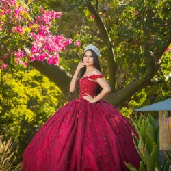 Off Shoulder Burgundy Quinceanera Dress 2024 Ball Gown Princess Dresses 3D Flowers Wear Pageant Sweetheart Neck Sweet 15 Gowns