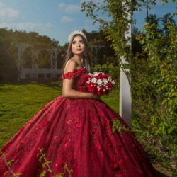 Off Shoulder Burgundy Quinceanera Dress 2024 Ball Gown Princess Dresses 3D Flowers Wear Pageant Sweetheart Neck Sweet 15 Gowns