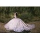 Cape Sleeve Champagne Quinceanera Dress 2024 Ball Gown Princess Dresses V Neck Sweet 15 Gowns Sequin Wear Pageant