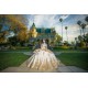 Long Sleeve Champagne Quinceanera Dress Wear Pageant Sweetheart Neck Sweet 15 Gowns Lace Appliques 2024 Ball Gown Princess Dresses