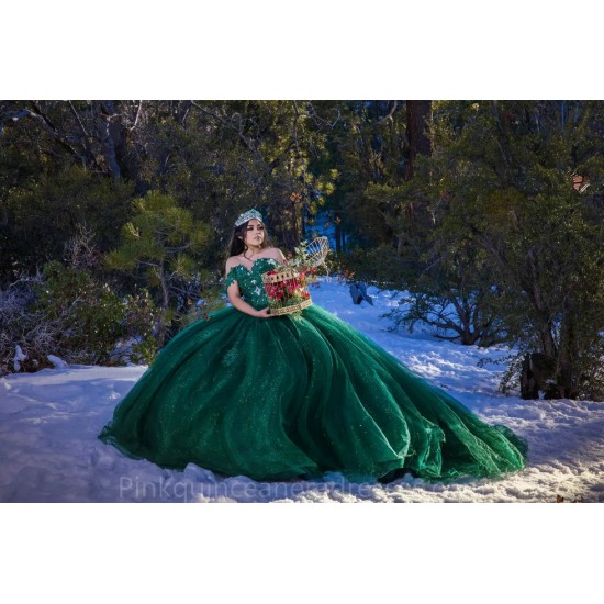 Off Shoulder Emerald Green Quince Dress Lace Appliques Birthday Party Robe Vestidos De 15 Anos Sweetheart Neck 2024 Instagram Gowns