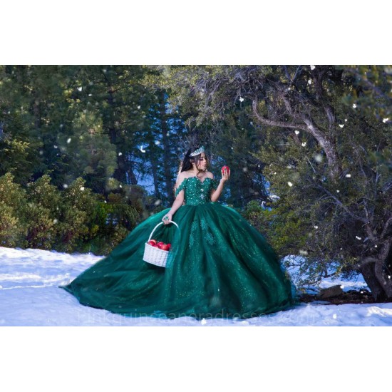 Off Shoulder Emerald Green Quince Dress Lace Appliques Birthday Party Robe Vestidos De 15 Anos Sweetheart Neck 2024 Instagram Gowns