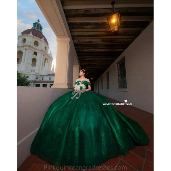 Sweetheart Neck Emerald Green Quince Dress 2024 Instagram Gowns Lace Appliques Birthday Party Robe Off Shoulder Vestidos De 15 Anos