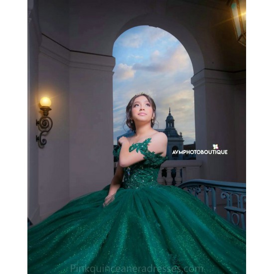 Sweetheart Neck Emerald Green Quince Dress 2024 Instagram Gowns Lace Appliques Birthday Party Robe Off Shoulder Vestidos De 15 Anos