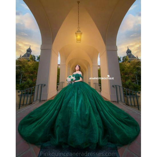 Sweetheart Neck Emerald Green Quince Dress 2024 Instagram Gowns Lace Appliques Birthday Party Robe Off Shoulder Vestidos De 15 Anos