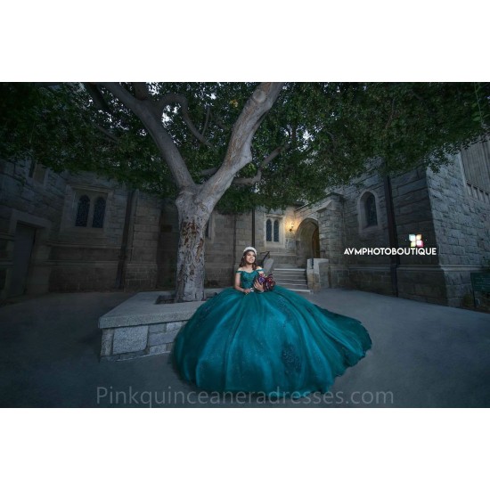 2024 Instagram Gowns Emerald Green Quince Dress Sweetheart Neck Sequin Birthday Party Dresses Off Shoulder Vestidos De 15 Anos