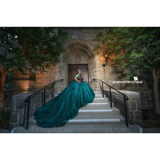 2024 Instagram Gowns Emerald Green Quince Dress Sweetheart Neck Sequin Birthday Party Dresses Off Shoulder Vestidos De 15 Anos