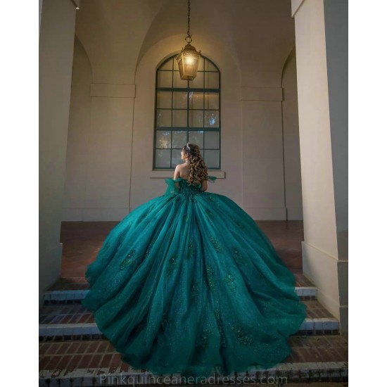 Sweetheart Neck Emerald Green Quinceanera Dress Off Shoulder 2024 Ball Gown Princess Dresses Sweet 15 Gowns Lace Appliques Wear Pageant