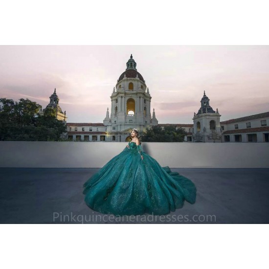 Sweetheart Neck Emerald Green Quinceanera Dress Off Shoulder 2024 Ball Gown Princess Dresses Sweet 15 Gowns Lace Appliques Wear Pageant