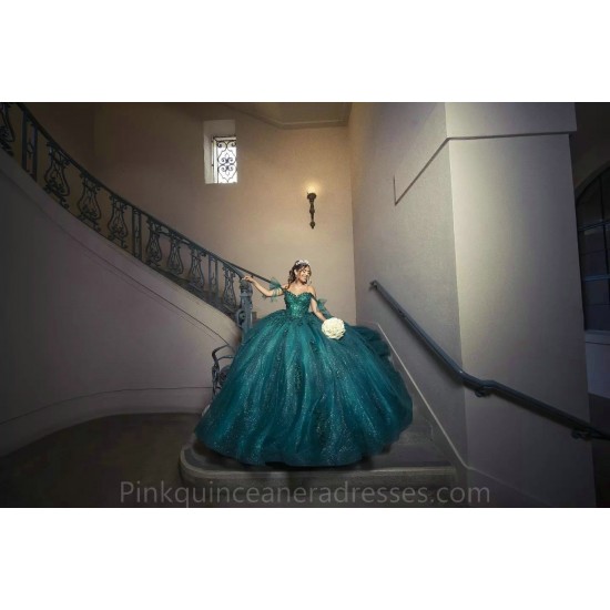 Sweetheart Neck Emerald Green Quinceanera Dress Off Shoulder 2024 Ball Gown Princess Dresses Sweet 15 Gowns Lace Appliques Wear Pageant