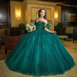 Sweetheart Neck Emerald Green Quinceanera Dress Off Shoulder Sweet 15 Gowns Wear Pageant Lace Appliques 2024 Ball Gown Princess Dresses