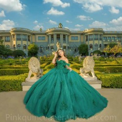 Sweetheart Neck Emerald Green Quinceanera Dress Off Shoulder Sweet 15 Gowns Wear Pageant Lace Appliques 2024 Ball Gown Princess Dresses