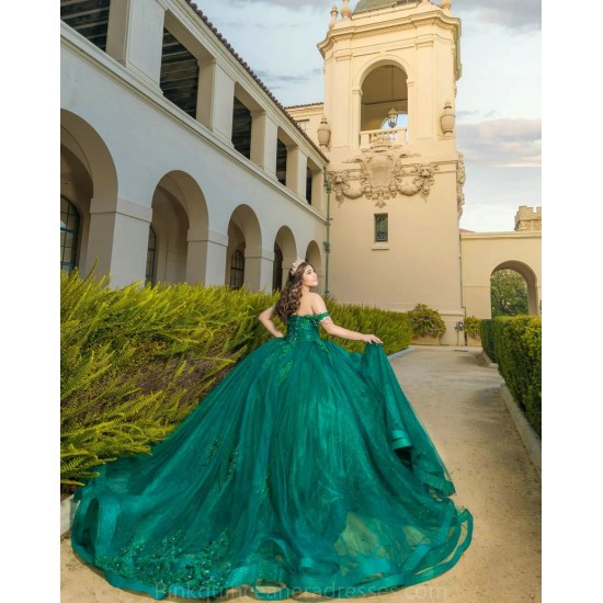 Sweetheart Emerald Green Quinceanera Dress Sweet 15 Gowns Sleeveless Wear Pageant Sequin 2024 Ball Gown Princess Dresses