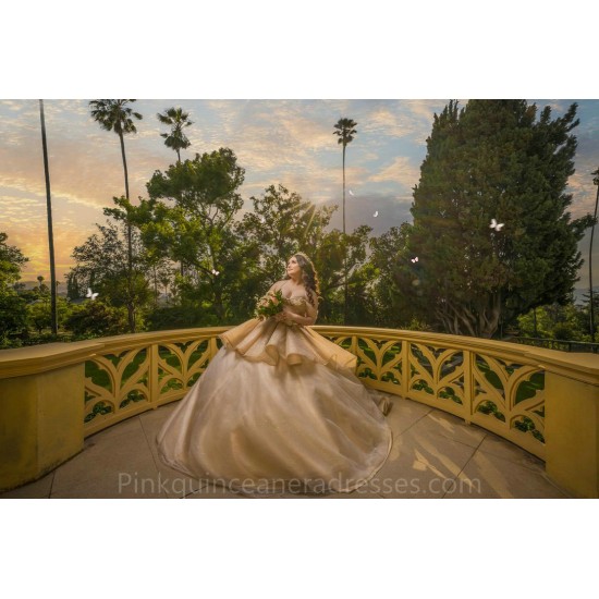 Off Shoulder Gold Quinceanera Dress Sweetheart Neck Sweet 15 Gowns Wear Pageant Sequin 2024 Ball Gown Princess Dresses