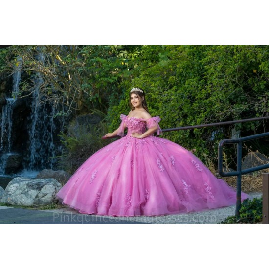 Off Shoulder Hot Pink Quince Dress 2024 Instagram Gowns Lace Appliques Birthday Party Dresses Sweetheart Neck Vestidos De 15 Anos