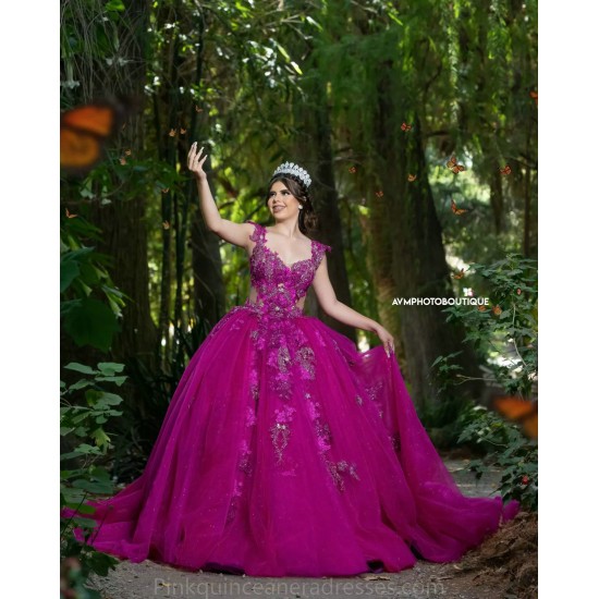 Hot Pink Quince Dress Sweetheart Neck 2024 Instagram Gowns Lace Appliques Birthday Party Dresses Sleeveless Vestidos De 15 Anos