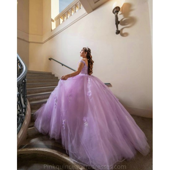 Off Shoulder Lilac Quince Dress 2024 Instagram Gowns Lace Appliques Birthday Party Dresses Sweetheart Neck Vestidos De 15 Anos