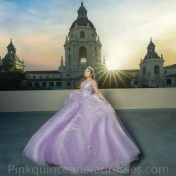 Off Shoulder Lilac Quince Dress 2024 Instagram Gowns Lace Appliques Birthday Party Dresses Sweetheart Neck Vestidos De 15 Anos