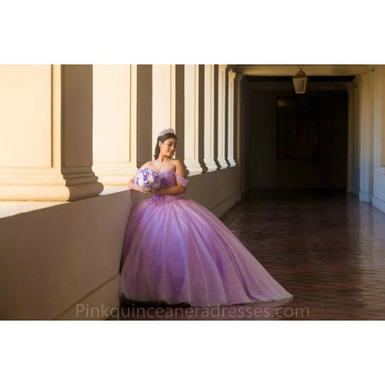 Off Shoulder Lilac Quinceanera Dress 2024 Ball Gown Princess Dresses Sweetheart Neck Sweet 15 Gowns Sequin Wear Pageant