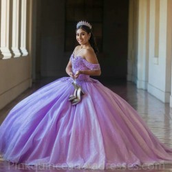 Off Shoulder Lilac Quinceanera Dress 2024 Ball Gown Princess Dresses Sweetheart Neck Sweet 15 Gowns Sequin Wear Pageant