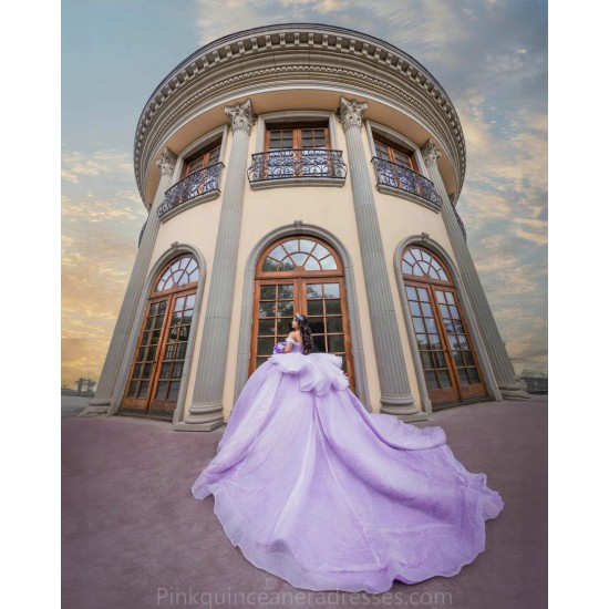 Sweetheart Neck Lilac Quinceanera Dress Off Shoulder Sweet 15 Gowns Pearl Wear Pageant 2024 Ball Gown Princess Dresses With Bow