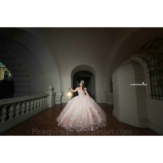 Pink Quince Dress 3D Flowers Birthday Party Dresses Sleeveless Vestidos De 15 Anos Sweetheart Neck 2024 Instagram Gowns