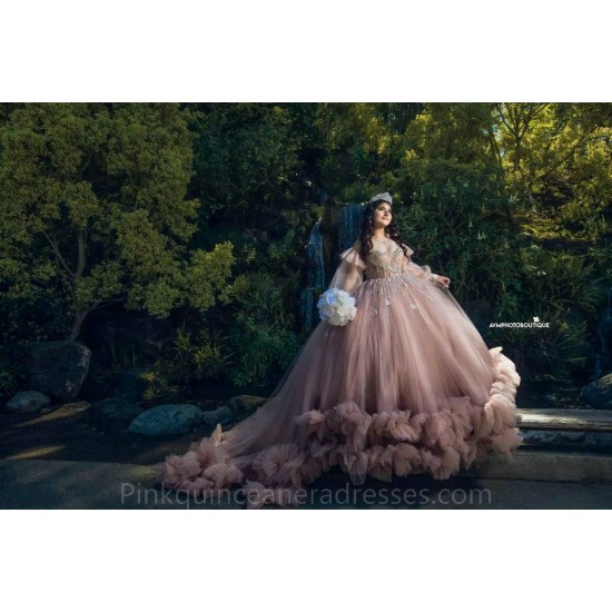 Pink Quince Dress Long Sleeve 2024 Instagram Gowns Ruffled Birthday Party Dresses Sweetheart Neck Vestidos De 15 Anos