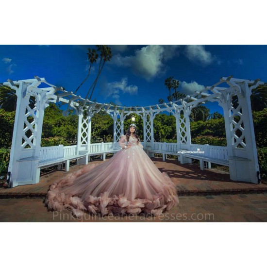 Pink Quince Dress Long Sleeve 2024 Instagram Gowns Ruffled Birthday Party Dresses Sweetheart Neck Vestidos De 15 Anos