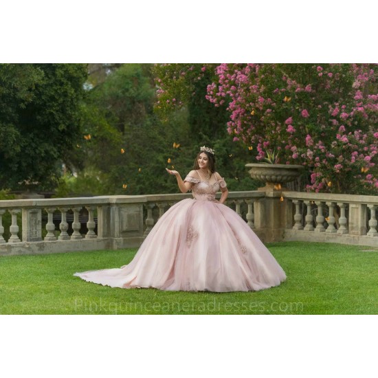 Pink Quince Dress Off Shoulder 2024 Instagram Gowns Lace Appliques Birthday Party Dresses Sweetheart Neck Vestidos De 15 Anos