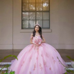 Pink Quince Dress Sweetheart Neck 2024 Instagram Gowns Lace Appliques Birthday Party Dresses Off Shoulder Vestidos De 15 Anos