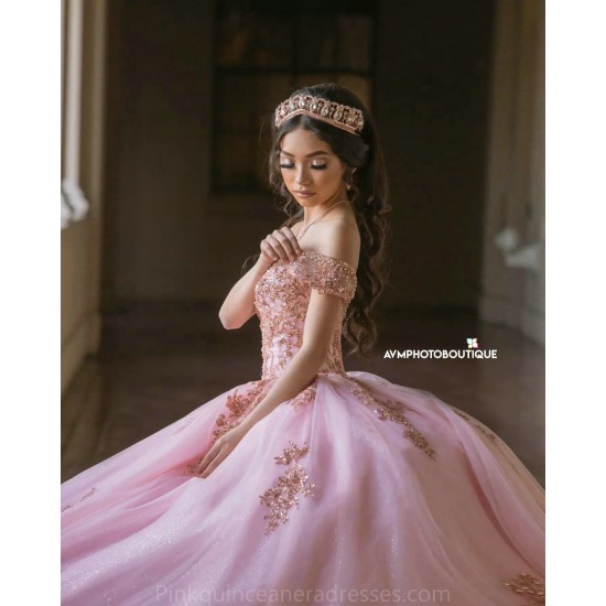 Pink Quince Dress Sweetheart Neck 2024 Instagram Gowns Lace Appliques Birthday Party Dresses Off Shoulder Vestidos De 15 Anos