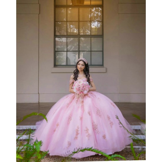 Pink Quince Dress Sweetheart Neck 2024 Instagram Gowns Lace Appliques Birthday Party Dresses Off Shoulder Vestidos De 15 Anos