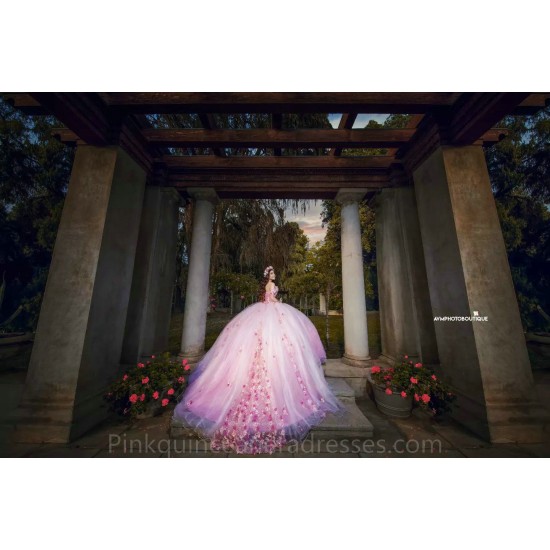 Pink Quince Dress Sweetheart Neck Birthday Party Dresses Off Shoulder Vestidos De 15 Anos 3D Flowers 2024 Instagram Gowns