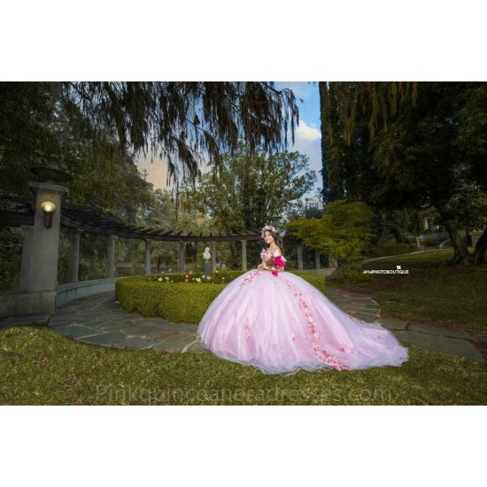 Pink Quince Dress Sweetheart Neck Birthday Party Dresses Off Shoulder Vestidos De 15 Anos 3D Flowers 2024 Instagram Gowns