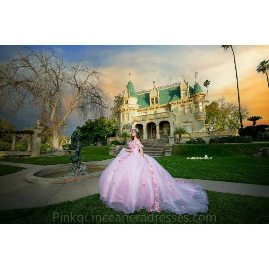 Pink Quince Dress Sweetheart Neck Birthday Party Dresses Off Shoulder Vestidos De 15 Anos 3D Flowers 2024 Instagram Gowns