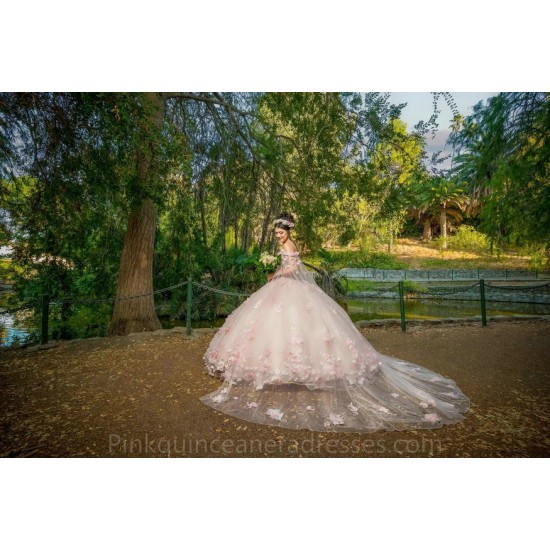 Pink Quinceanera Dress Cape Sleeve 2024 Ball Gown Princess Dresses Sweetheart Neck Sweet 15 Gowns 3D Flowers Wear Pageant